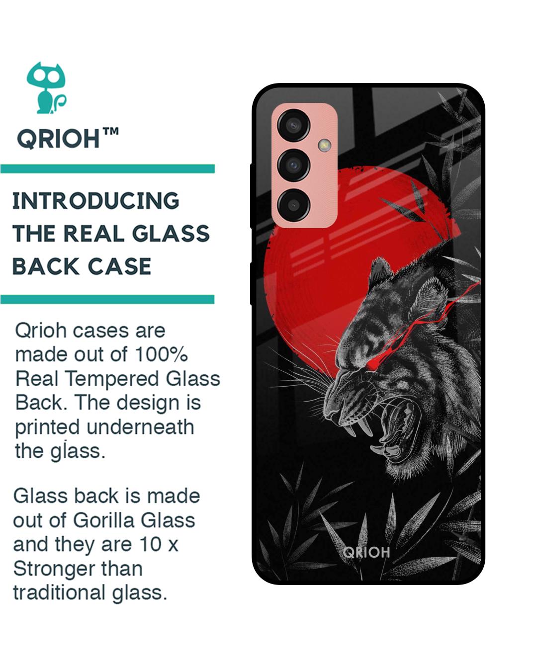 Shop Red Moon Tiger Printed Premium Glass Cover for Samsung Galaxy M13 (Shock Proof, Scratch Resistant)-Back