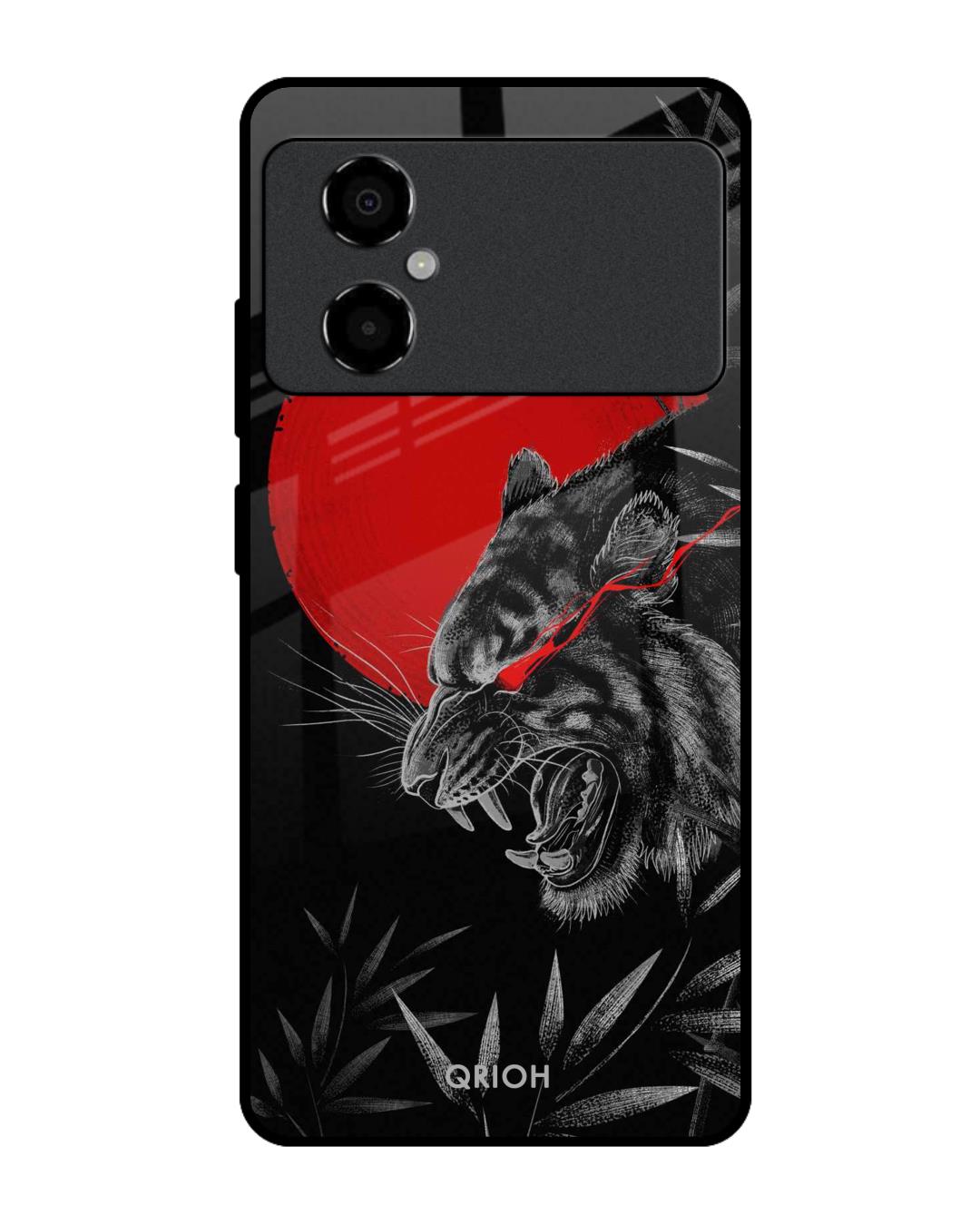 Shop Red Moon Tiger Printed Premium Glass Case for Poco M4 5G (Shock Proof,Scratch Resistant)-Front