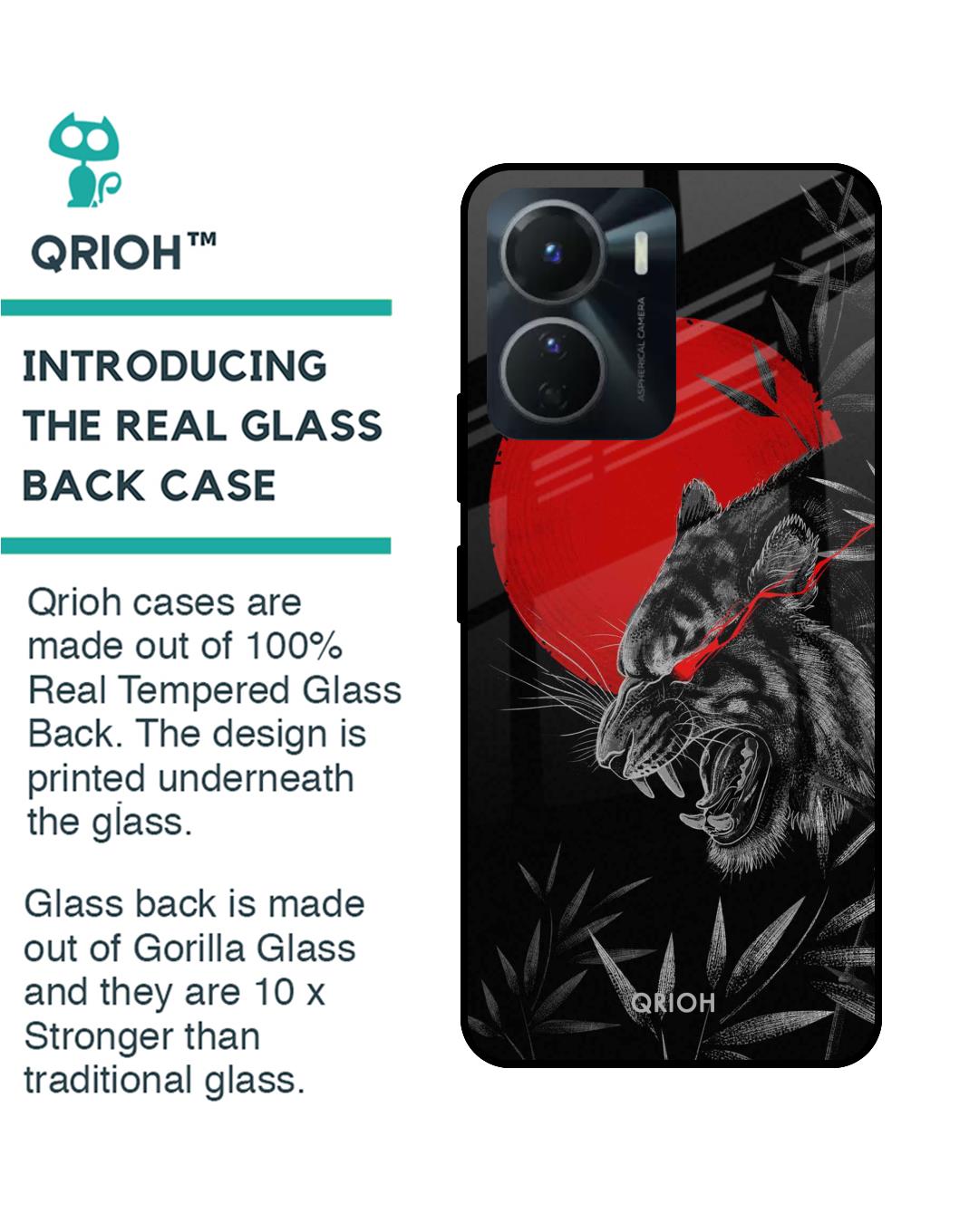 Shop Red Moon Tiger Printed Premium Glass Case for Vivo Y16 (Shock Proof,Scratch Resistant)-Back