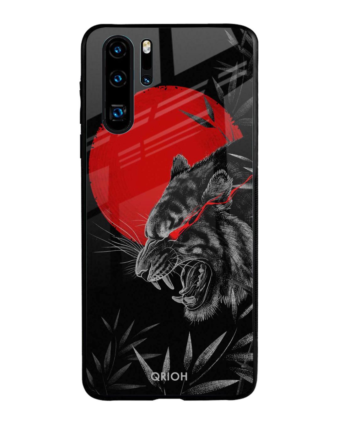 Shop Red Moon Tiger Printed Premium Glass Cover For Huawei P30 Pro (Impact Resistant, Matte Finish)-Front