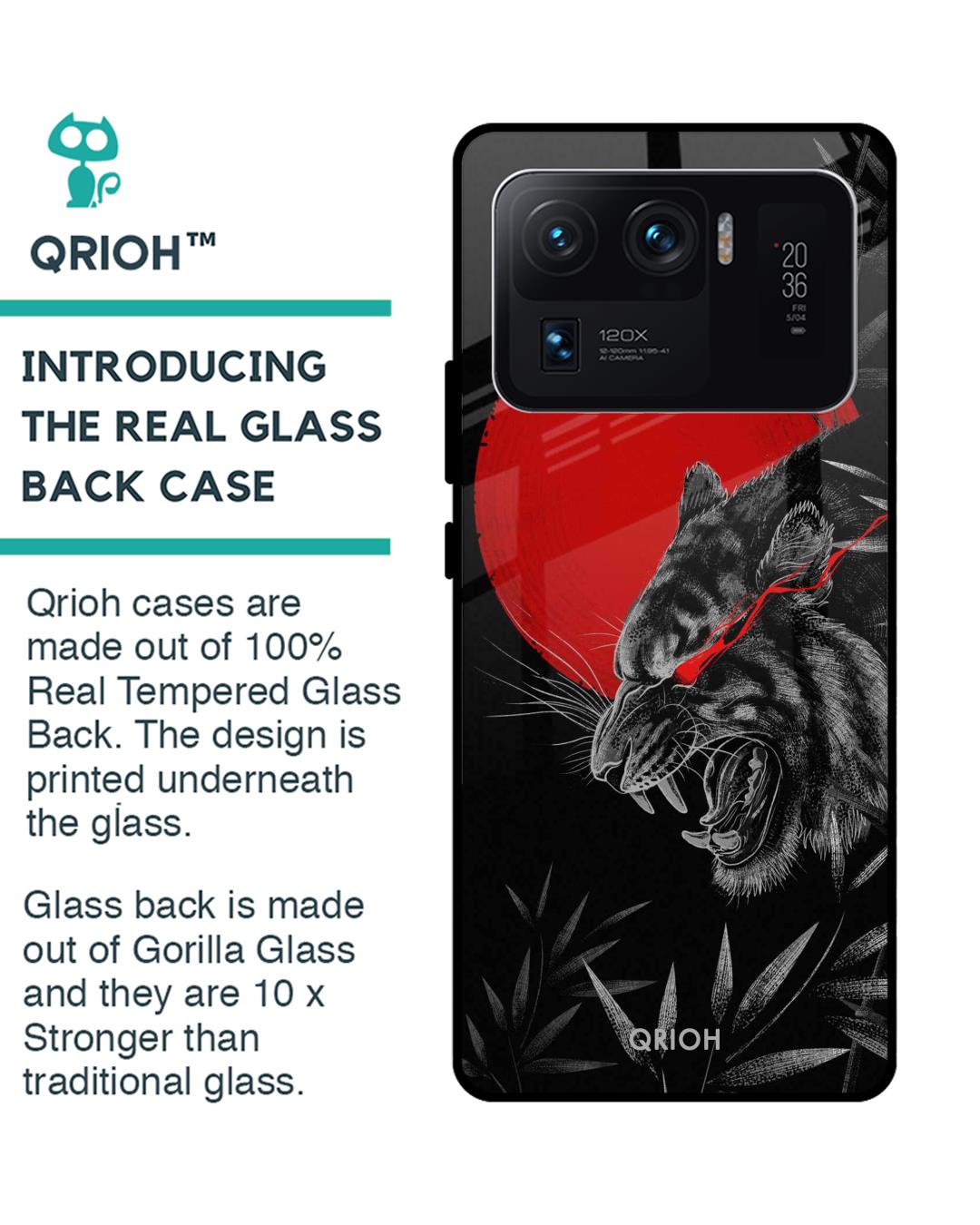 Shop Red Moon Tiger Printed Premium Glass Cover For Mi 11 Ultra (Impact Resistant, Matte Finish)-Back