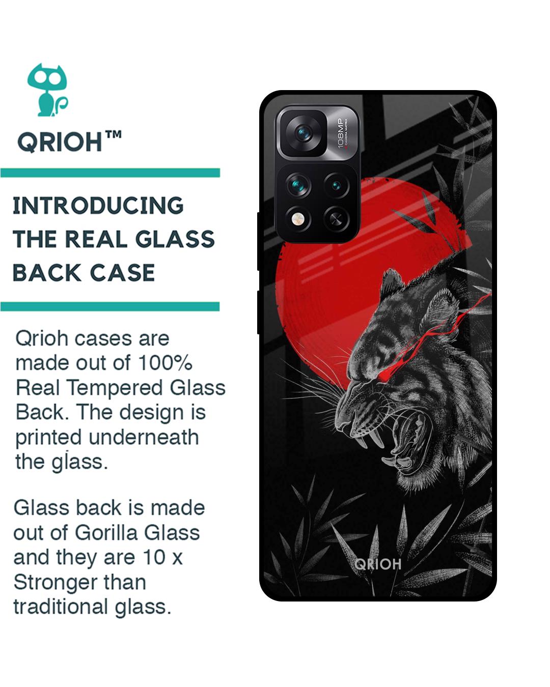 Shop Red Moon Tiger Printed Premium Glass Cover For Mi 11i (Impact Resistant, Matte Finish)-Back