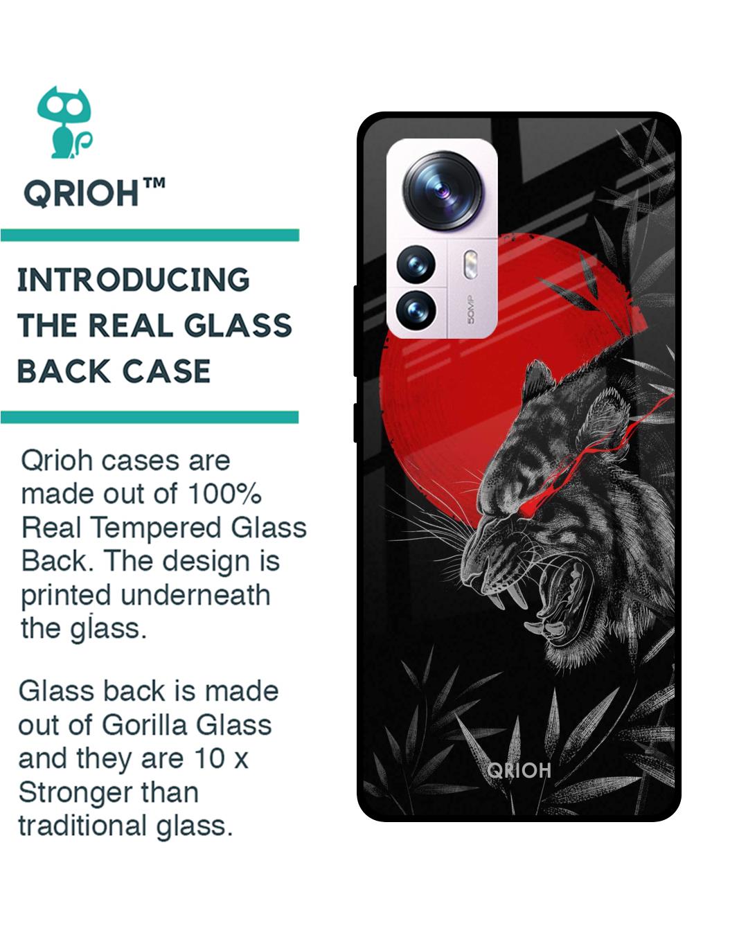Shop Red Moon Tiger Printed Premium Glass Cover For Mi 12 Pro 5G (Impact Resistant, Matte Finish)-Back
