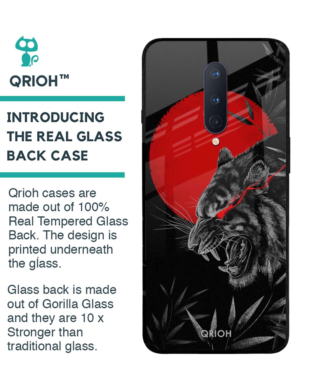 Shop Red Moon Tiger Printed Premium Glass Cover For OnePlus 8 (Impact Resistant, Matte Finish)-Back