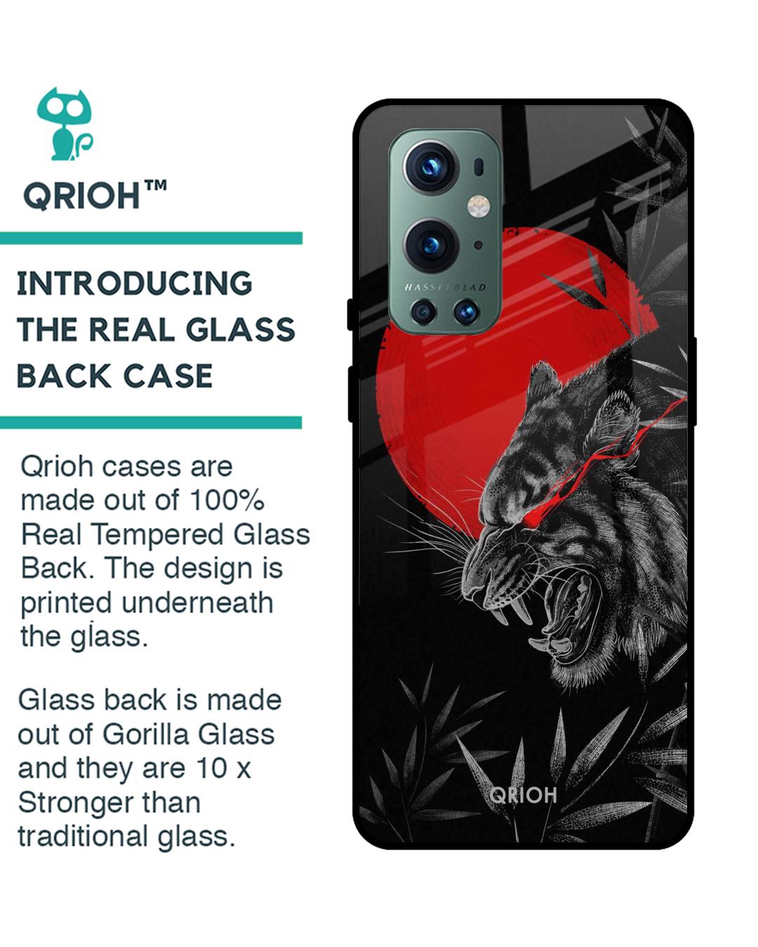 Shop Red Moon Tiger Printed Premium Glass Cover For OnePlus 9 Pro (Impact Resistant, Matte Finish)-Back