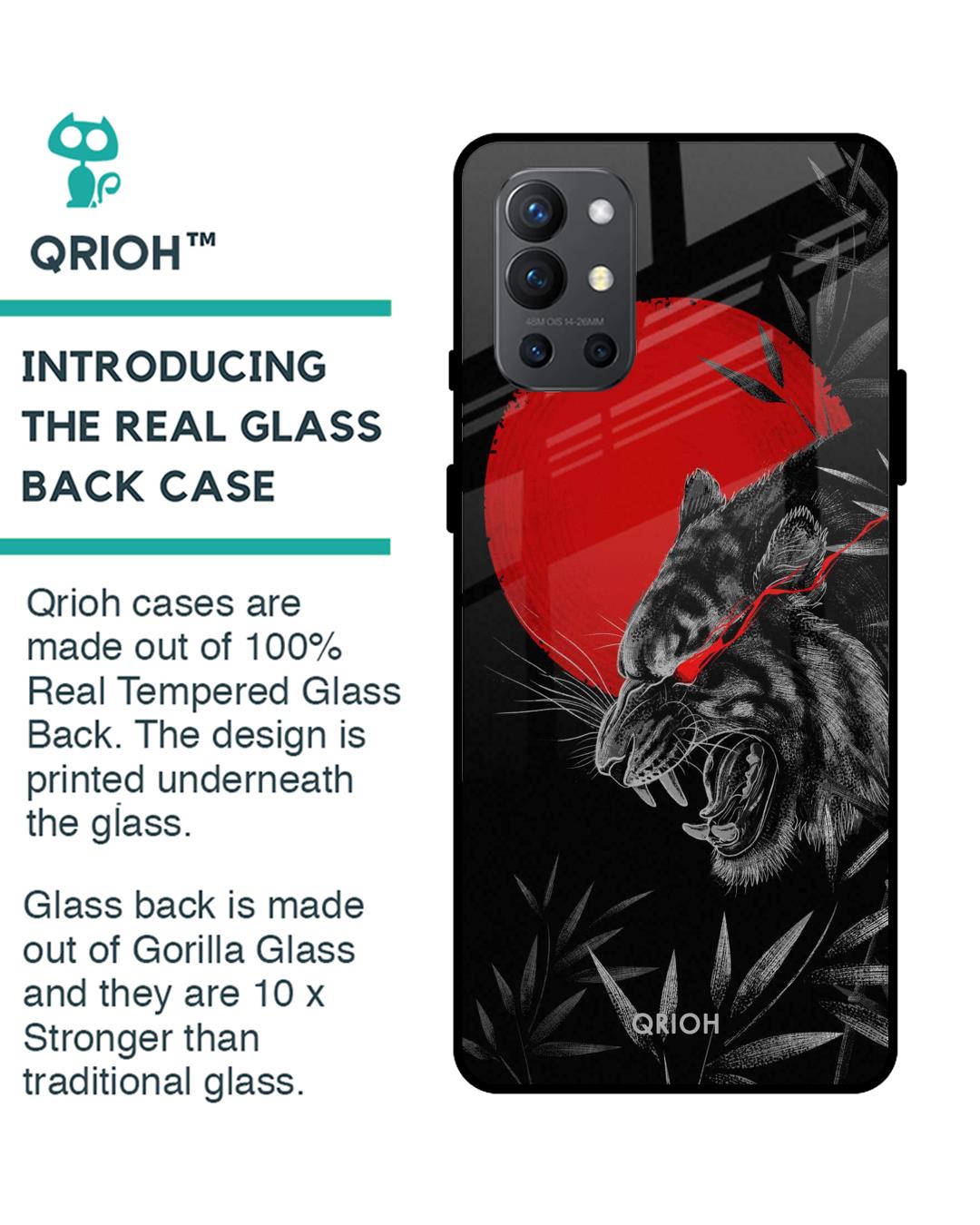 Shop Red Moon Tiger Printed Premium Glass Cover For OnePlus 9R (Impact Resistant, Matte Finish)-Back