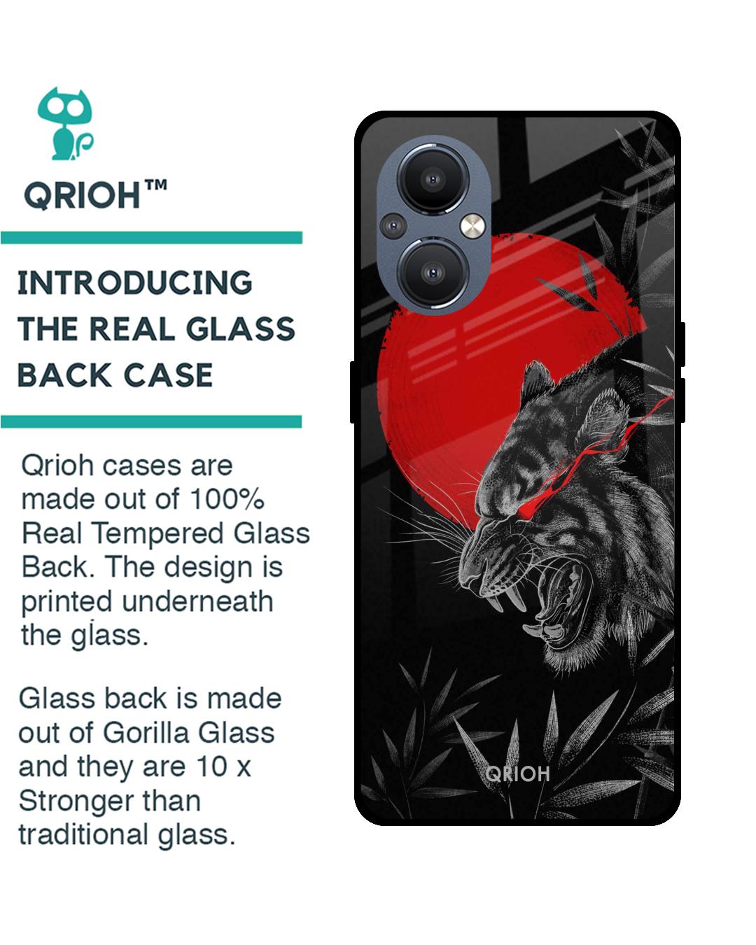 Shop Red Moon Tiger Printed Premium Glass Cover For OnePlus Nord N20 5G (Impact Resistant, Matte Finish)-Back