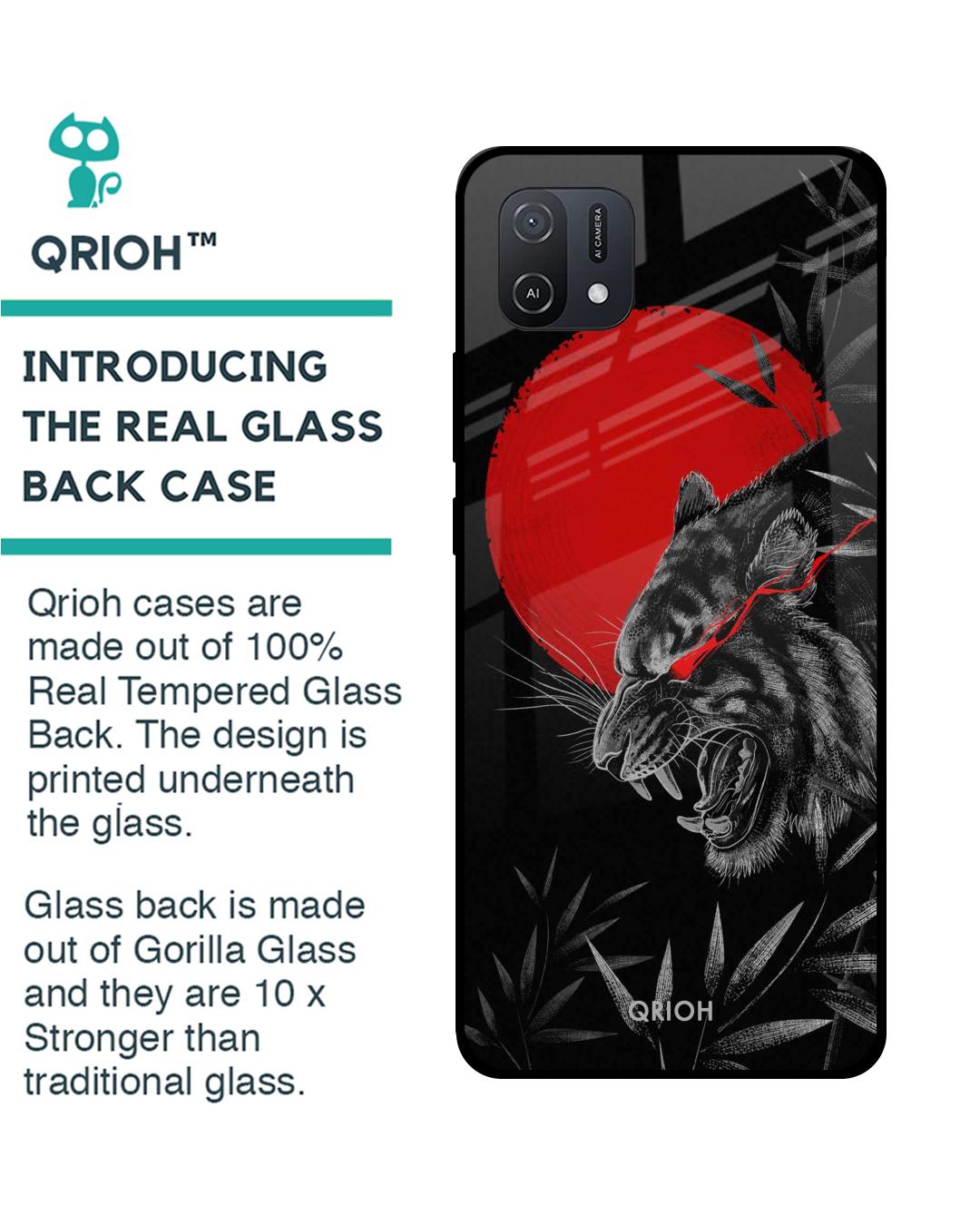 Shop Red Moon Tiger Printed Premium Glass Cover For Oppo A16K (Impact Resistant, Matte Finish)-Back