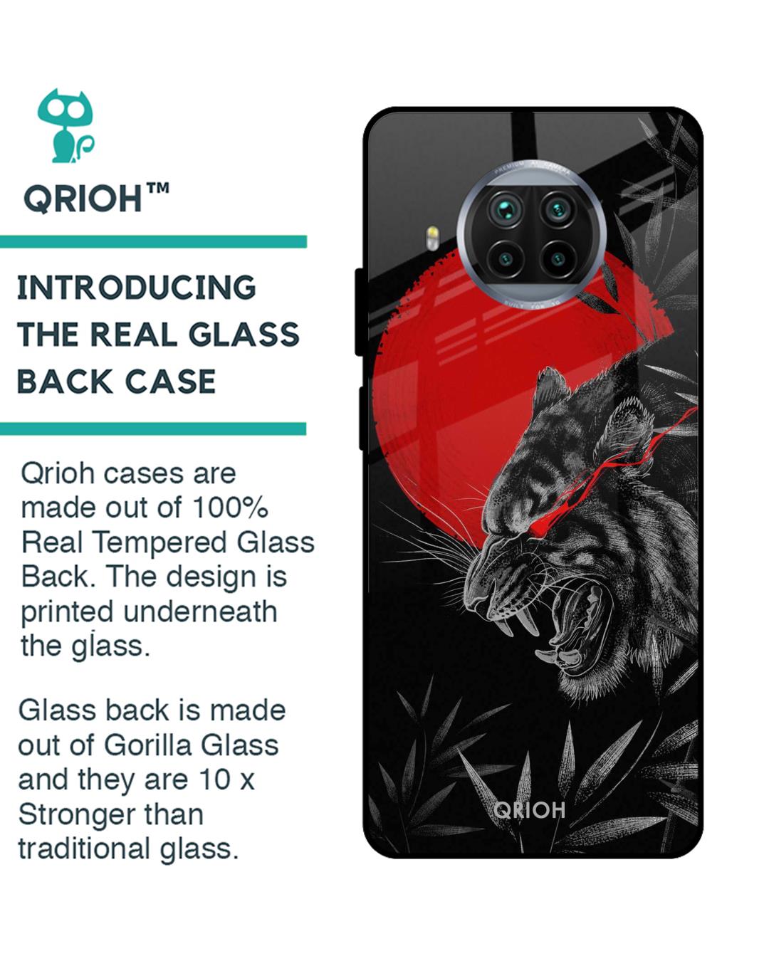 Shop Red Moon Tiger Printed Premium Glass Cover For Xiaomi Mi 10i 5G (Impact Resistant, Matte Finish)-Back