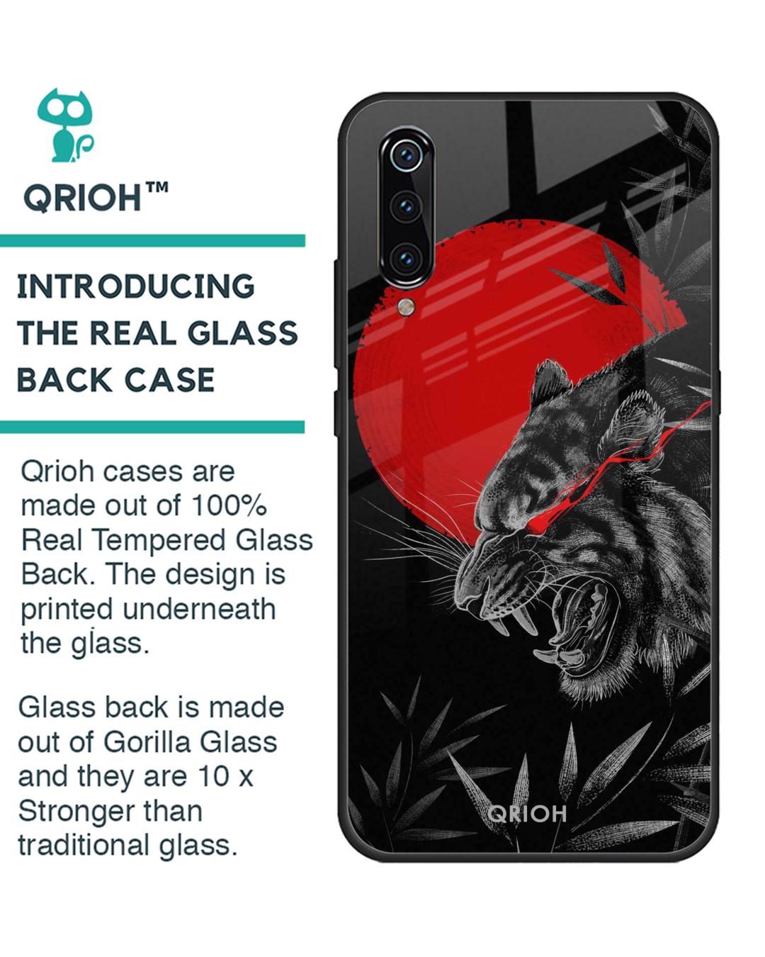 Shop Red Moon Tiger Printed Premium Glass Cover For Xiaomi Mi A3 (Impact Resistant, Matte Finish)-Back