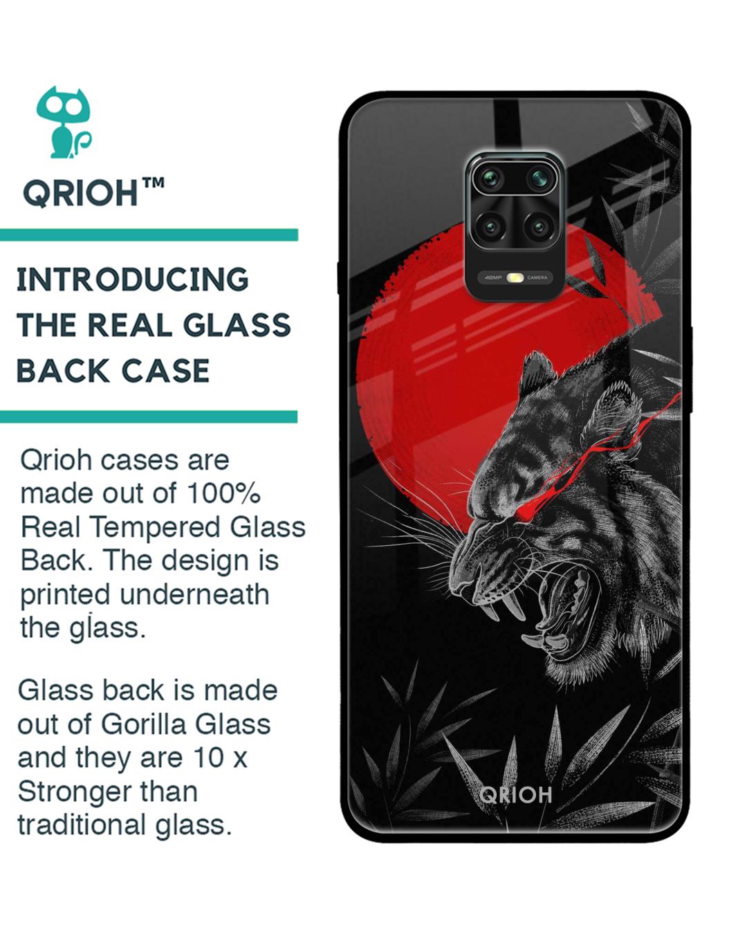 Shop Red Moon Tiger Printed Premium Glass Cover For Xiaomi Redmi Note 9 Pro (Matte Finish)-Back
