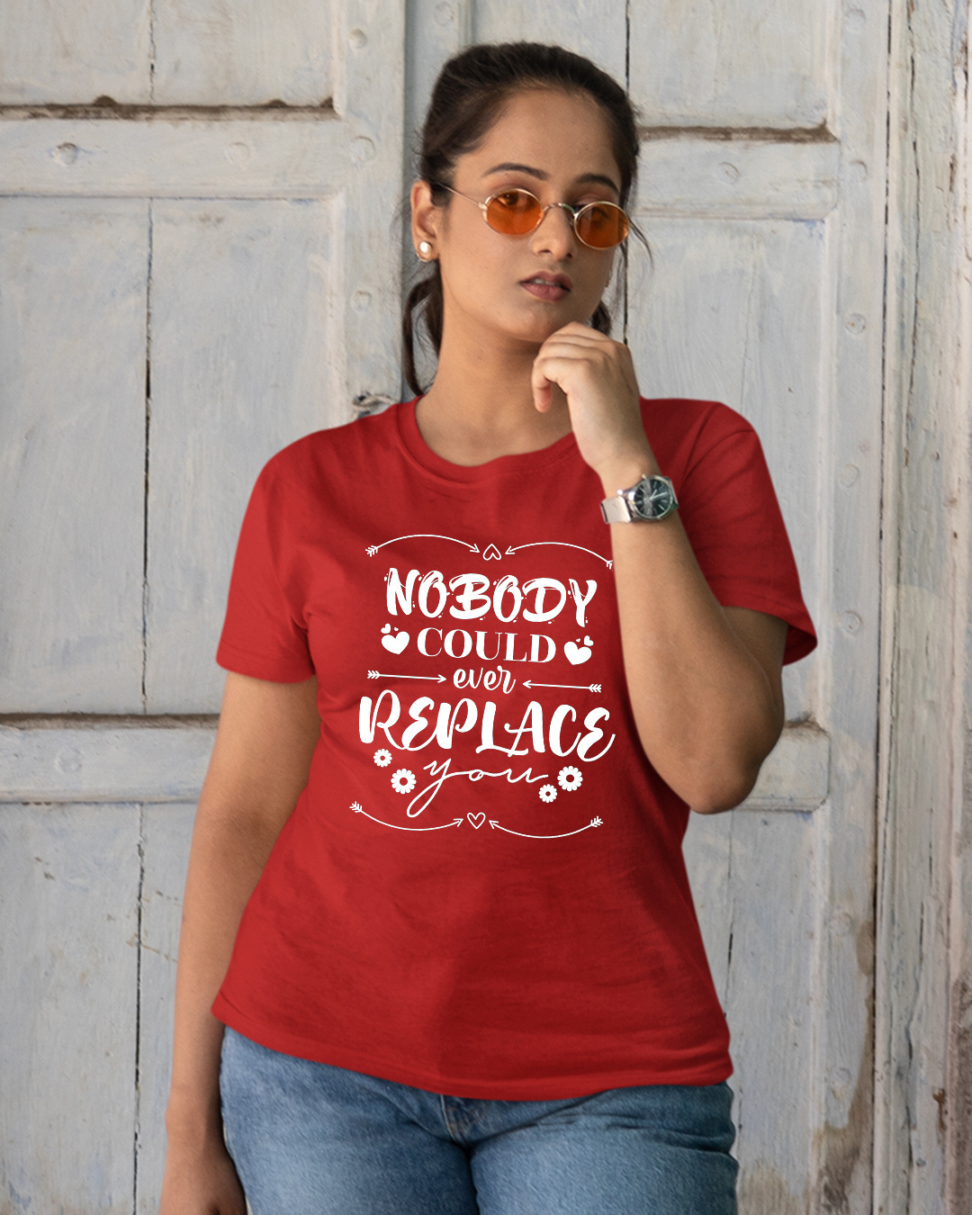 Shop Pack of 2 Red Nobody Could Ever Replace You Typography Cotton T-shirt-Back