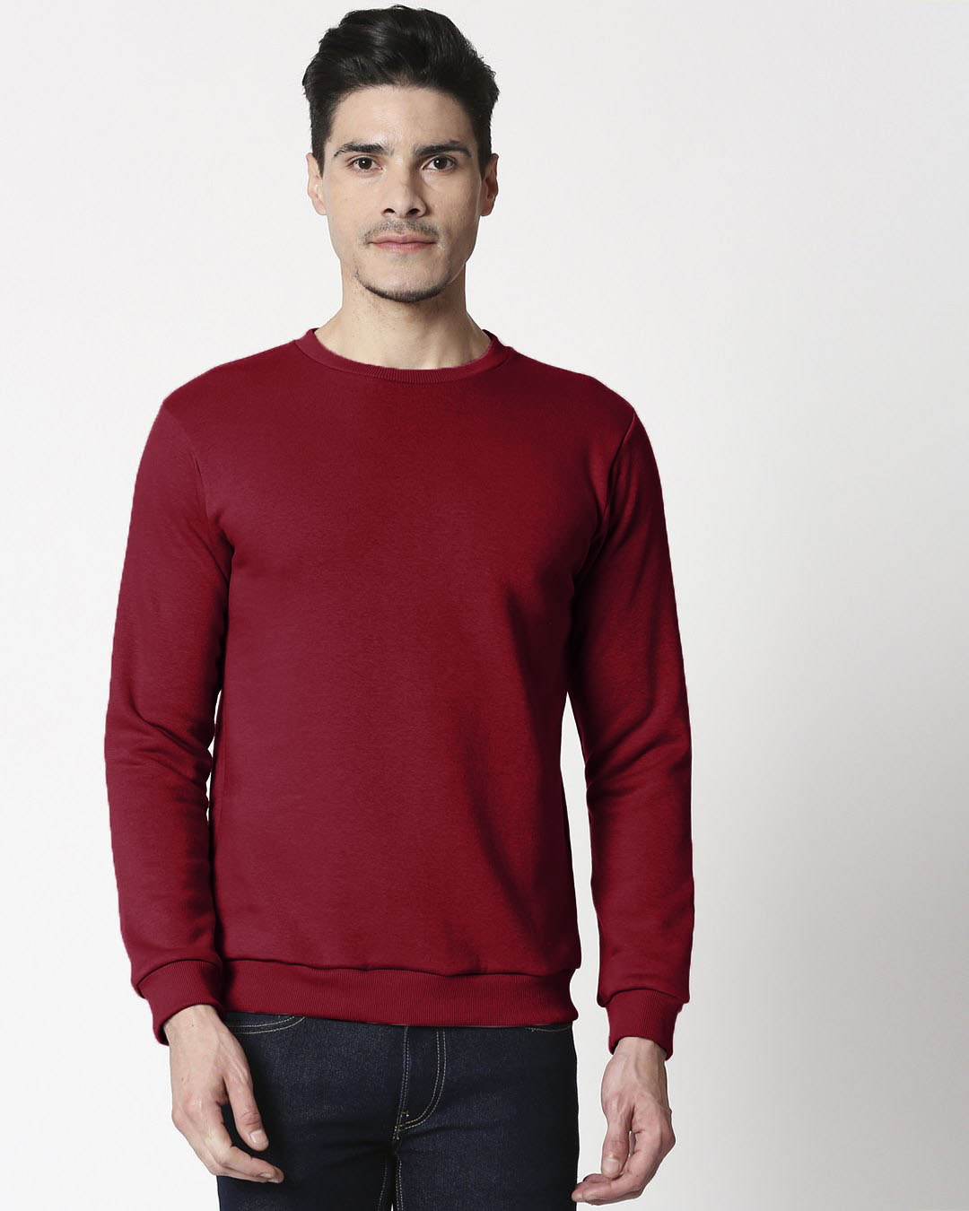 

Red Plum Fleece Sweater Men' Plain Fleece Sweater Bewakoof.com