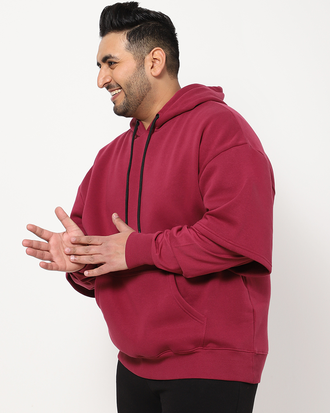 Shop Men's Plum Red Plus Size Oversized Layered Hoodie-Back