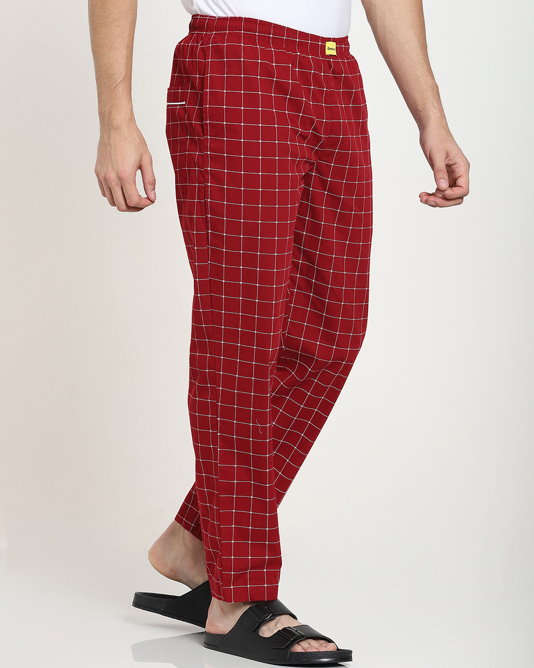 Shop Red Printed Check Pyjamas-Back