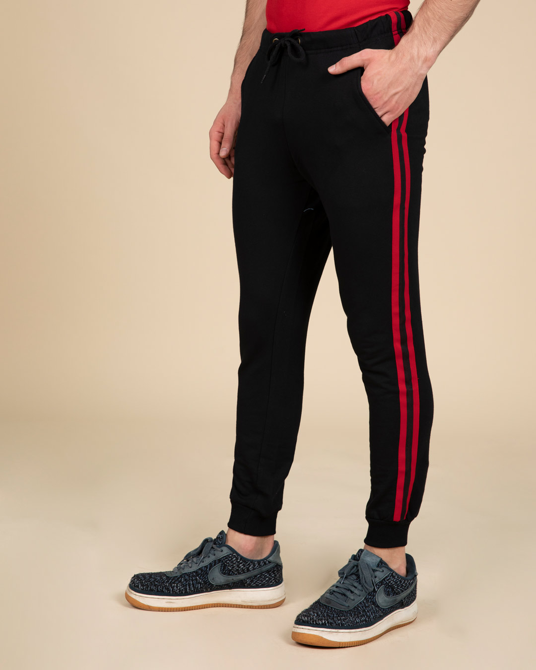 Buy Red Stripe Fleece Sports Trim Joggers Online at Bewakoof