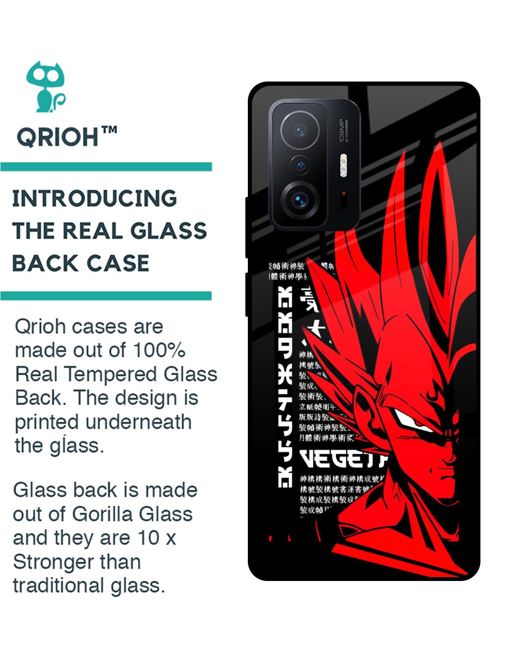 Shop Red Vegeta Premium Glass Case for Mi 11T Pro 5G (Shock Proof,Scratch Resistant)-Back