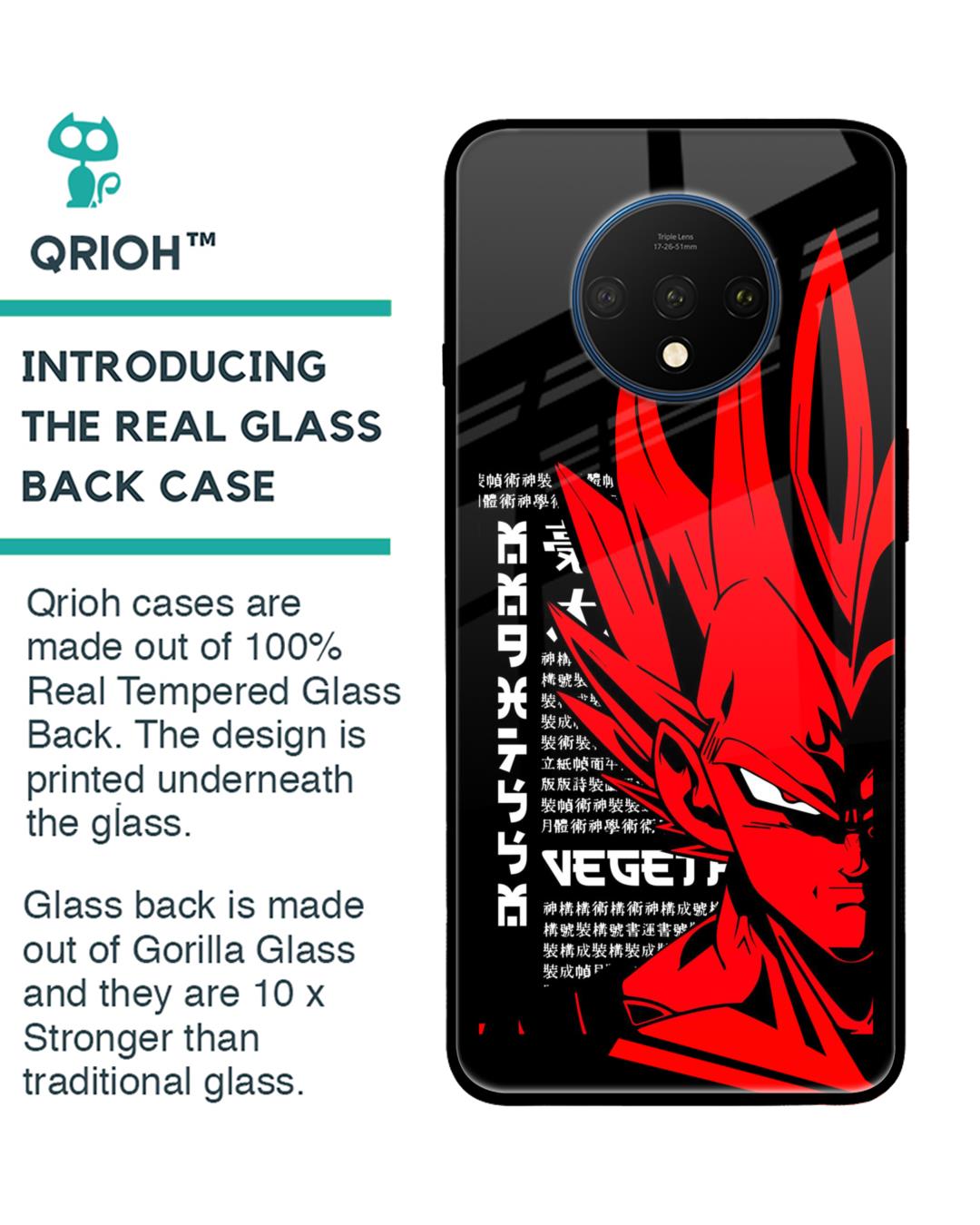 Shop Red Vegeta Premium Glass Case for OnePlus 7T (Shock Proof,Scratch Resistant)-Back