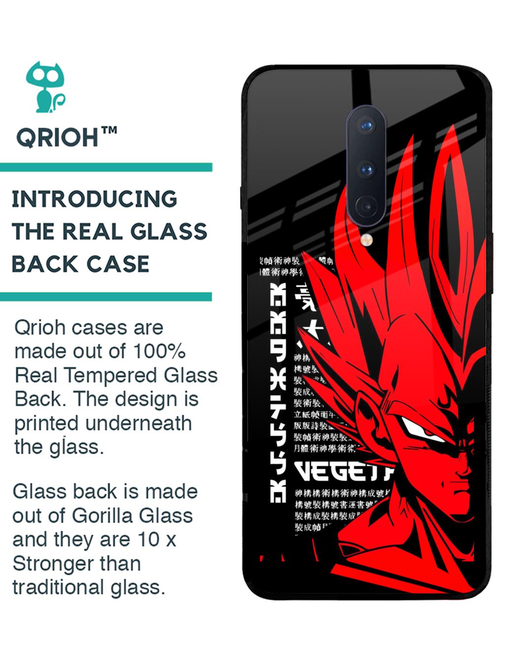 Shop Red Vegeta Premium Glass Case for OnePlus 8 (Shock Proof,Scratch Resistant)-Back