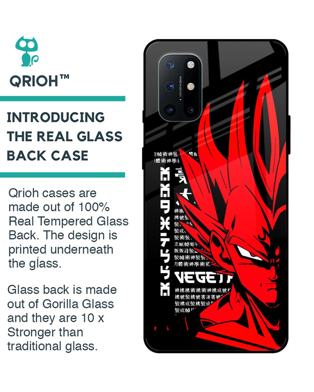 Shop Red Vegeta Premium Glass Case for OnePlus 8T (Shock Proof,Scratch Resistant)-Back