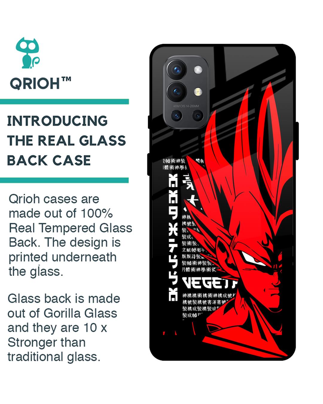 Shop Red Vegeta Premium Glass Case for OnePlus 9R (Shock Proof,Scratch Resistant)-Back