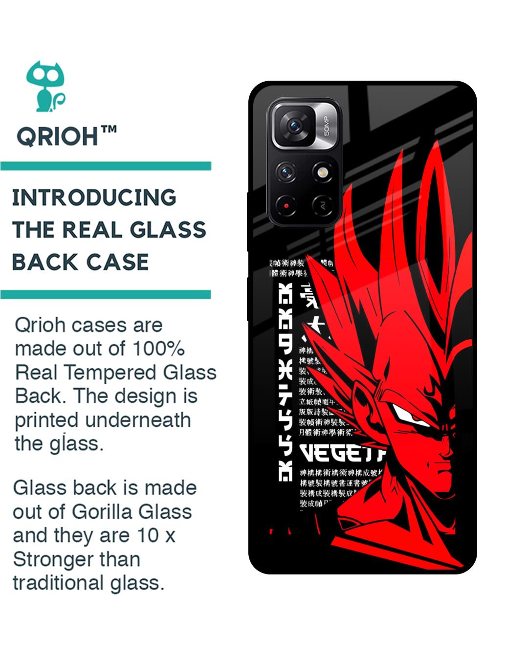 Shop Red Vegeta Premium Glass Case for Redmi Note 11T 5G (Shock Proof,Scratch Resistant)-Back
