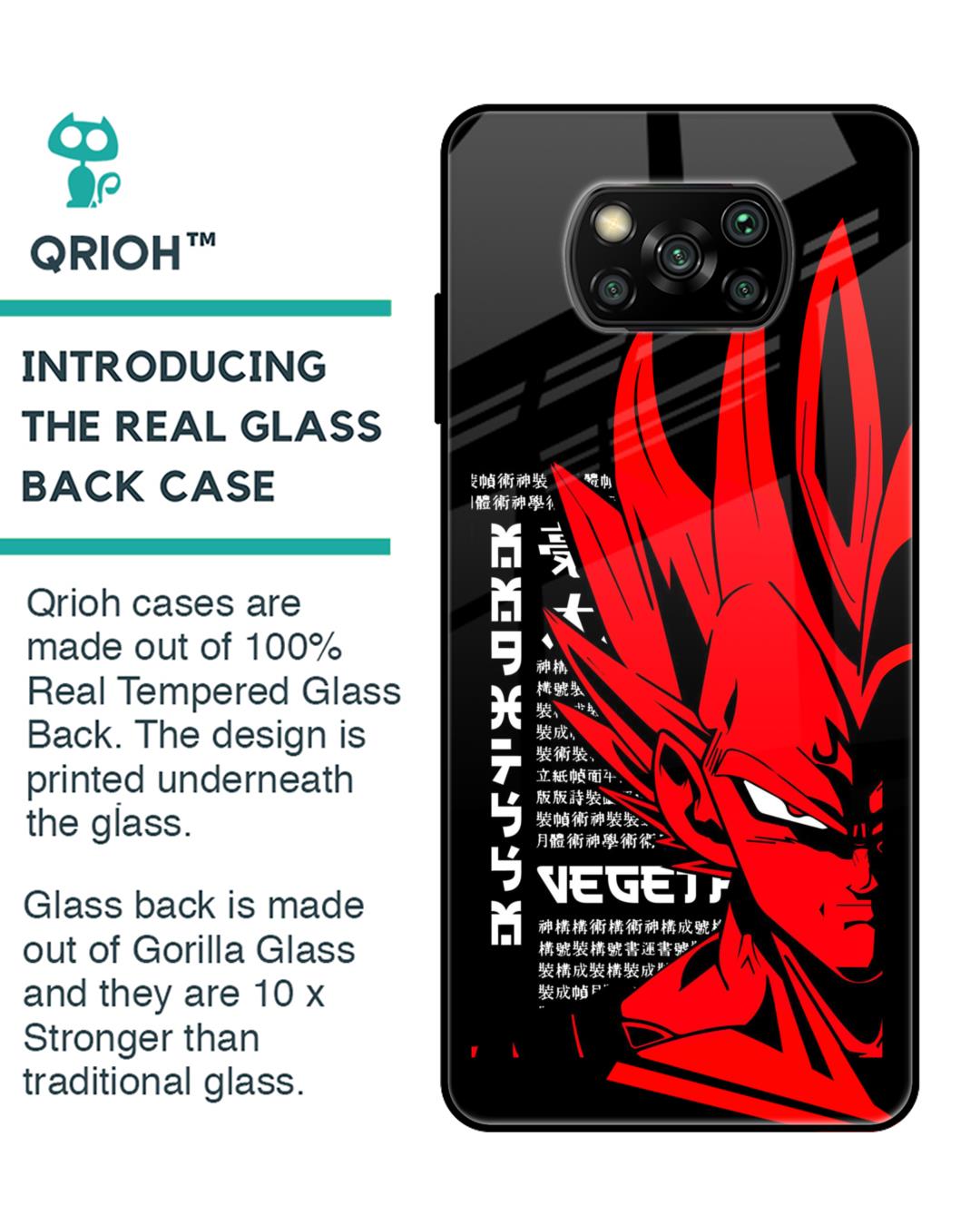 Shop Red Vegeta Premium Glass Case for Xiaomi Poco x3 (Shock Proof, Scratch Resistant)-Back