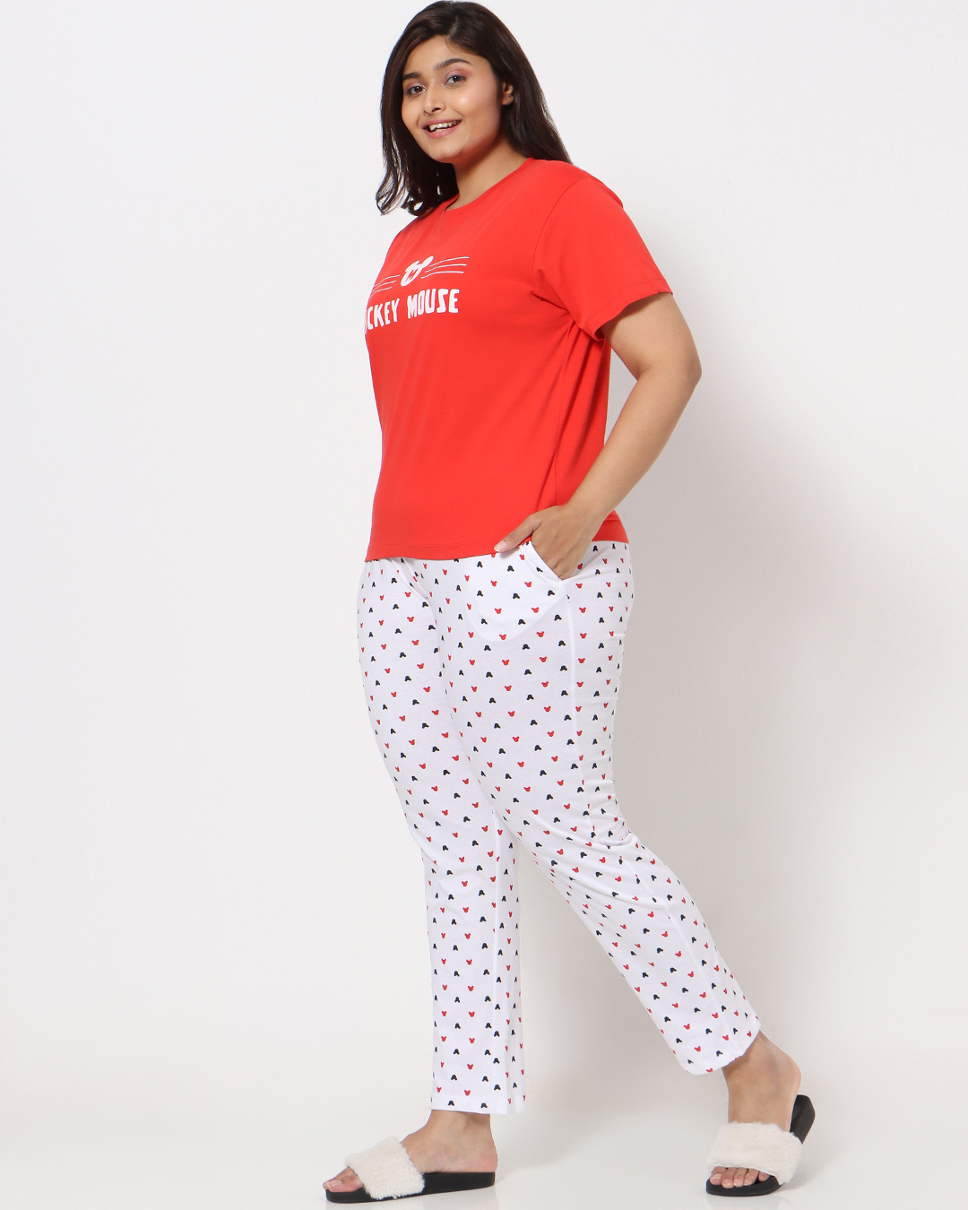 Shop Women's Red & White Mickey Nightwear Set-Back