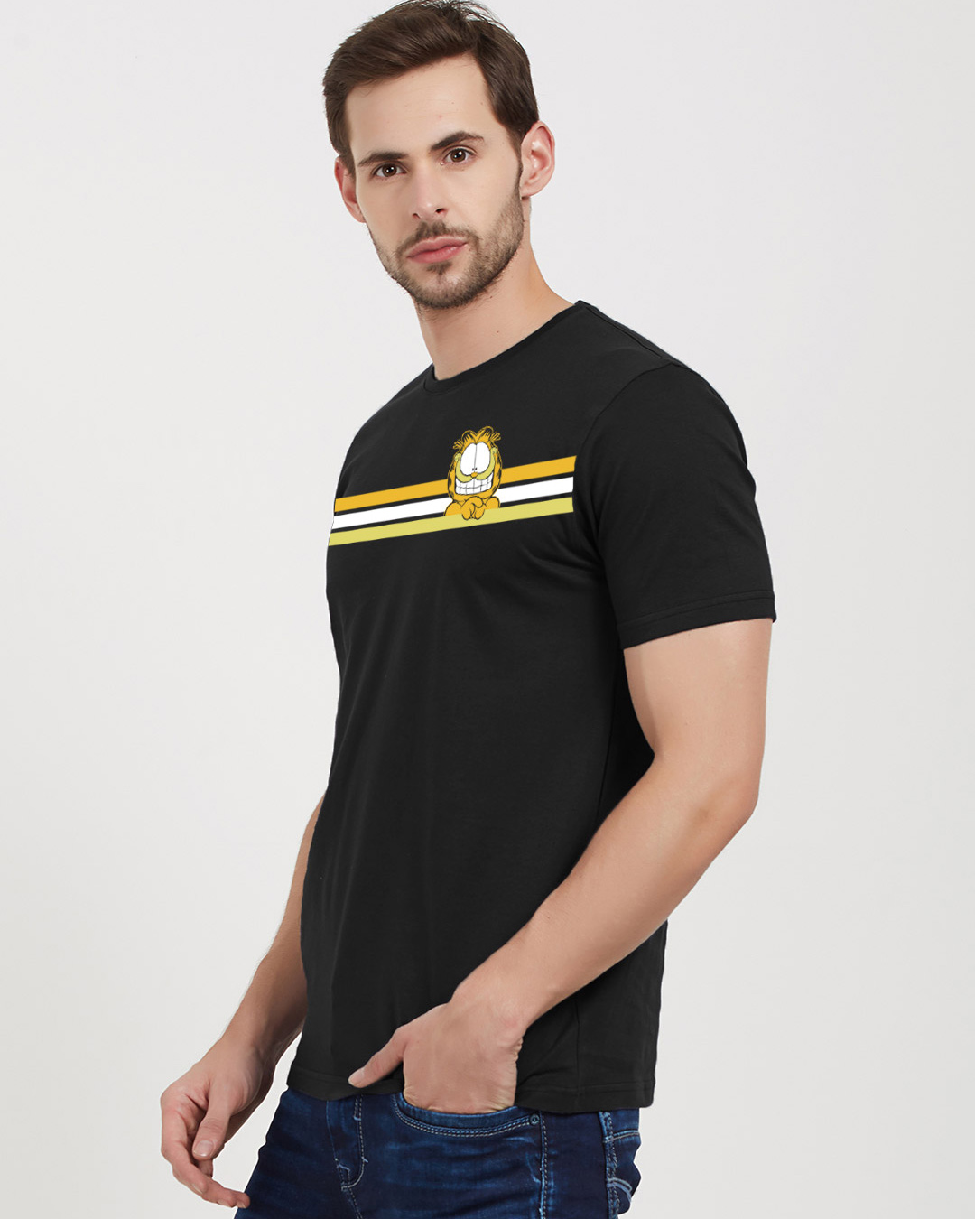 Shop Garfield: Retro Stripes Official Garfield Cotton Half Sleeves T-Shirt-Back