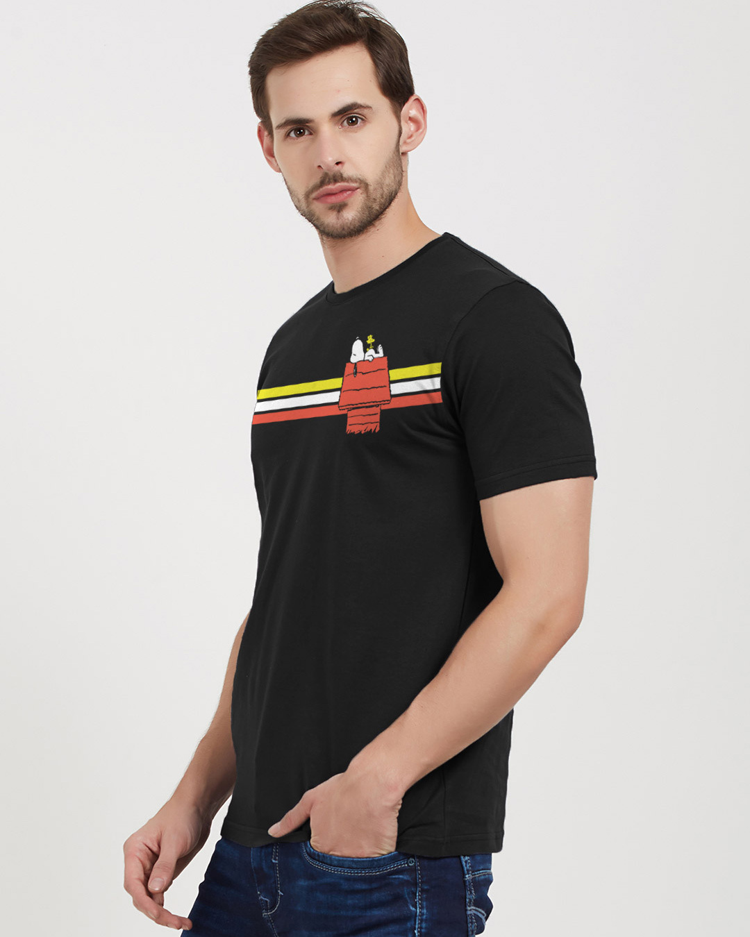 Shop Snoopy: Retro Stripes Officially Peanuts Cotton Half Sleeve T-Shirt-Back
