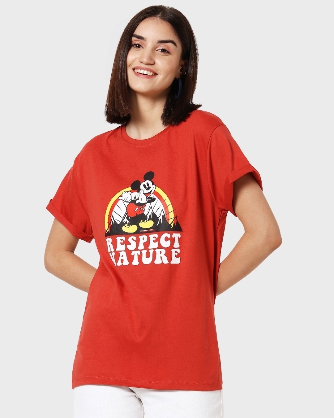 Shop Respect Nature Mickey Women's Printed Boyfriend T-shirt-Back