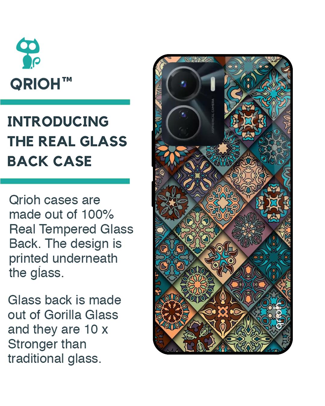 Shop Retro Art Printed Premium Glass case for Vivo Y16 (Shock Proof,Scratch Resistant)-Back