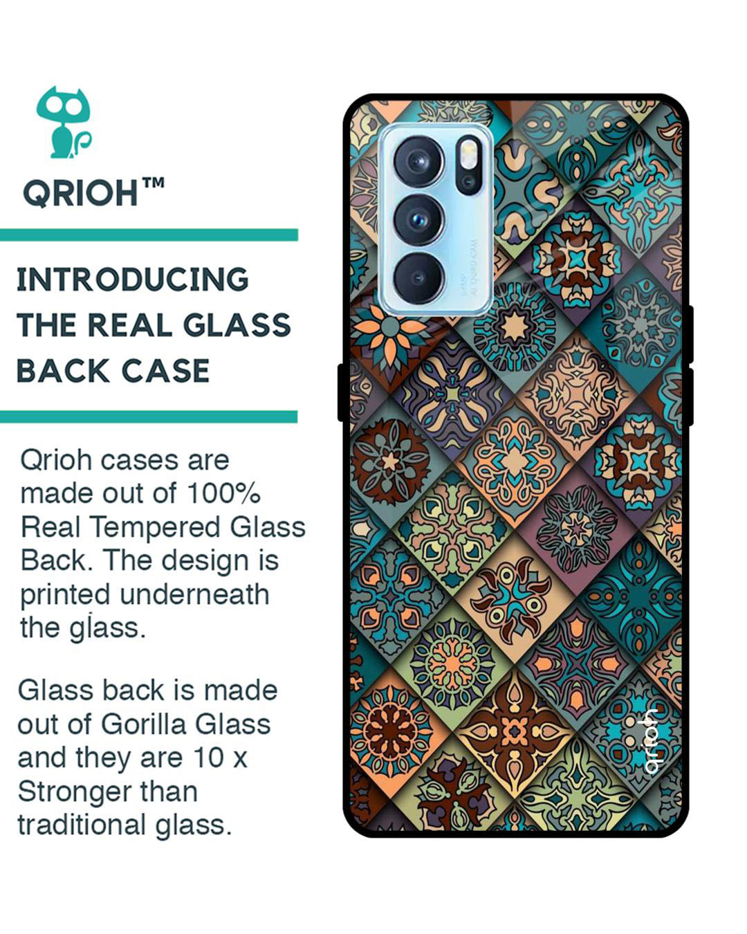Shop Retro Art Printed Premium Glass Cover for Oppo Reno 6 Pro (Shock Proof, Lightweight)-Back