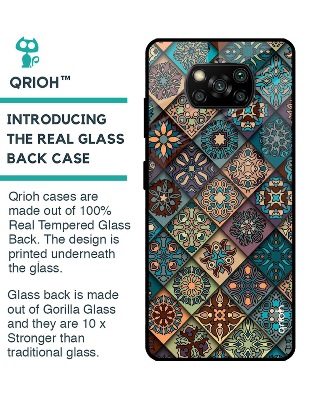 Shop Retro Art Printed Premium Glass Cover for Poco X3 Pro (Shock Proof, Lightweight)-Back
