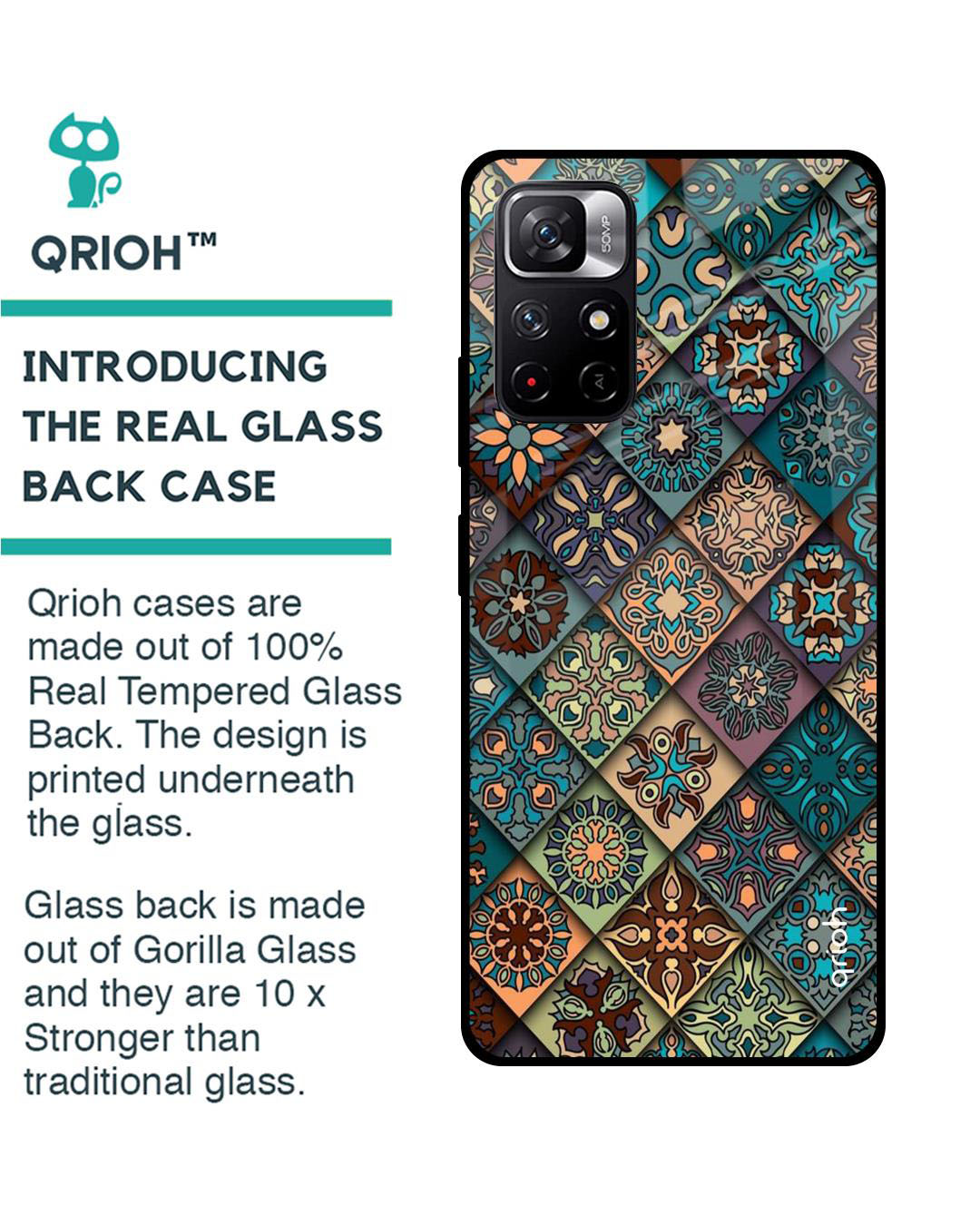 Shop Retro Art Printed Premium Glass Cover for Redmi Note 11T 5G (Shock Proof, Lightweight)-Back