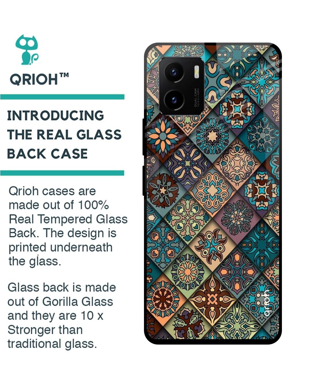 Shop Retro Art Printed Premium Glass Cover for Vivo Y15s (Shockproof, Light Weight)-Back