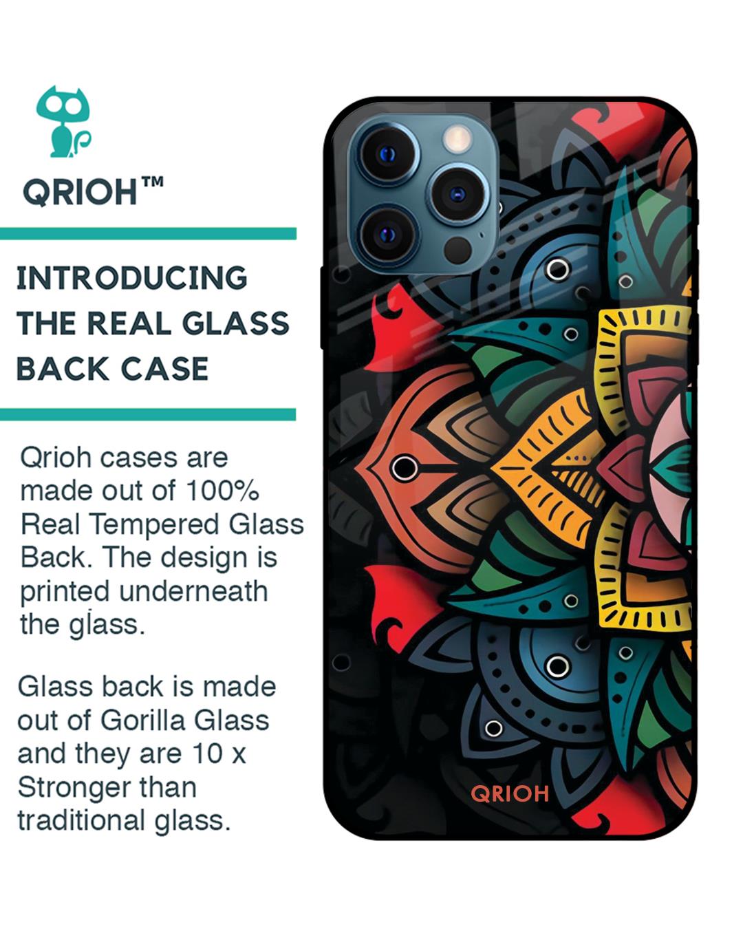 Shop Retro Gorgeous Flower Printed Premium Glass Cover For iPhone 12 Pro (Impact Resistant, Matte Finish)-Back