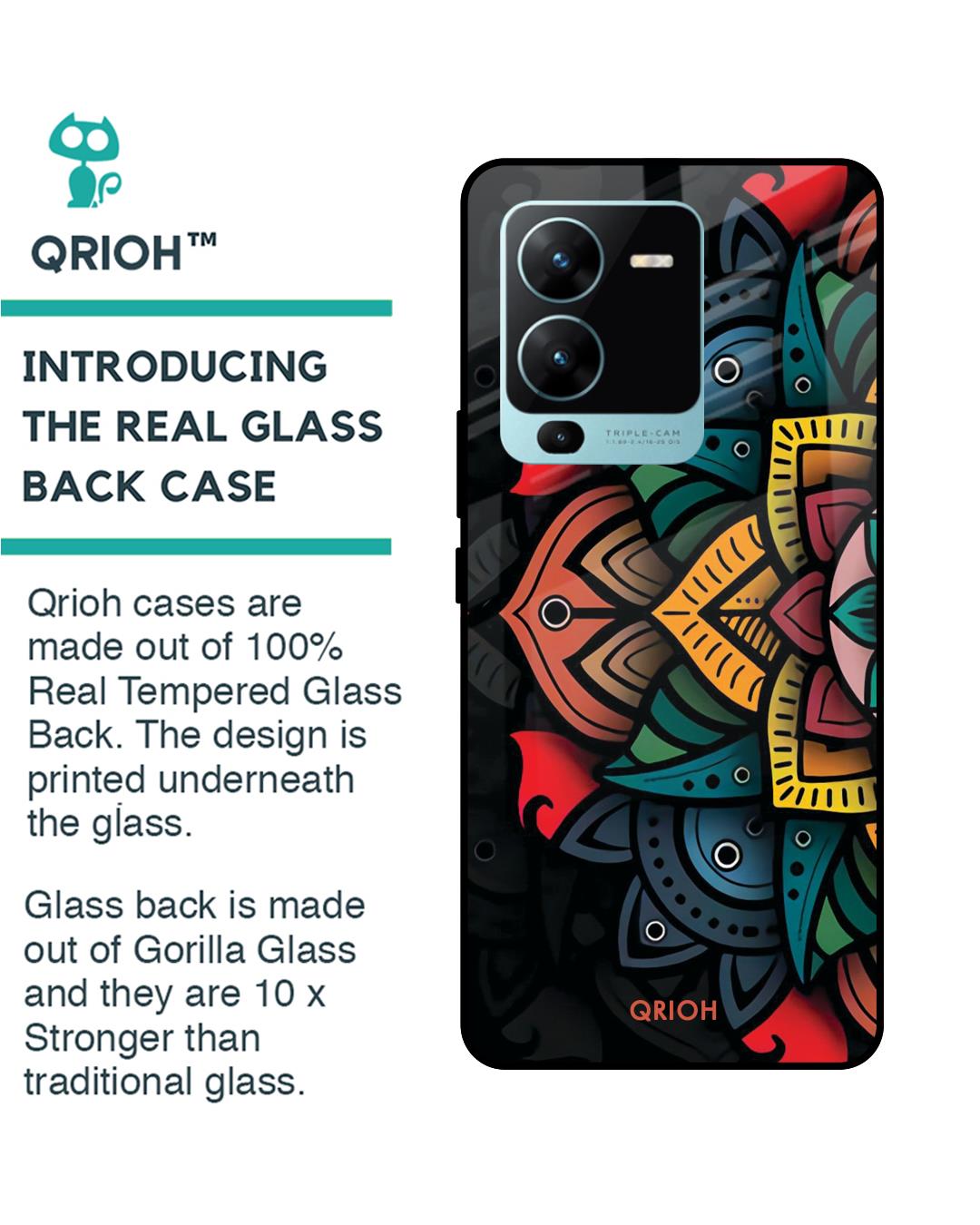 Shop Retro Gorgeous Flower Printed Premium Glass Case for Vivo V25 Pro (Shock Proof,Scratch Resistant)-Back