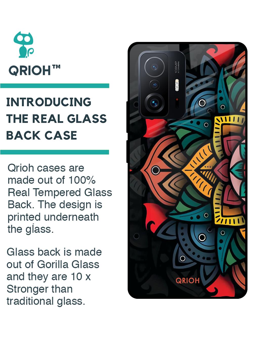 Shop Retro Gorgeous Flower Printed Premium Glass Cover For Mi 11T Pro 5G (Impact Resistant, Matte Finish)-Back