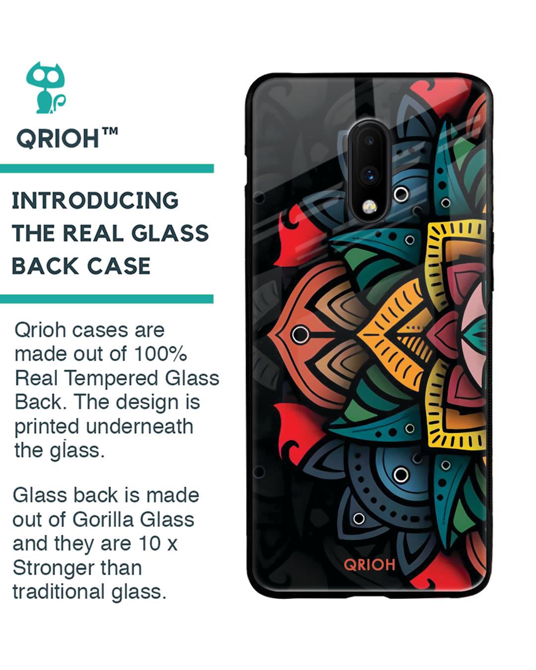 Shop Retro Gorgeous Flower Printed Premium Glass Cover For OnePlus 7 (Impact Resistant, Matte Finish)-Back
