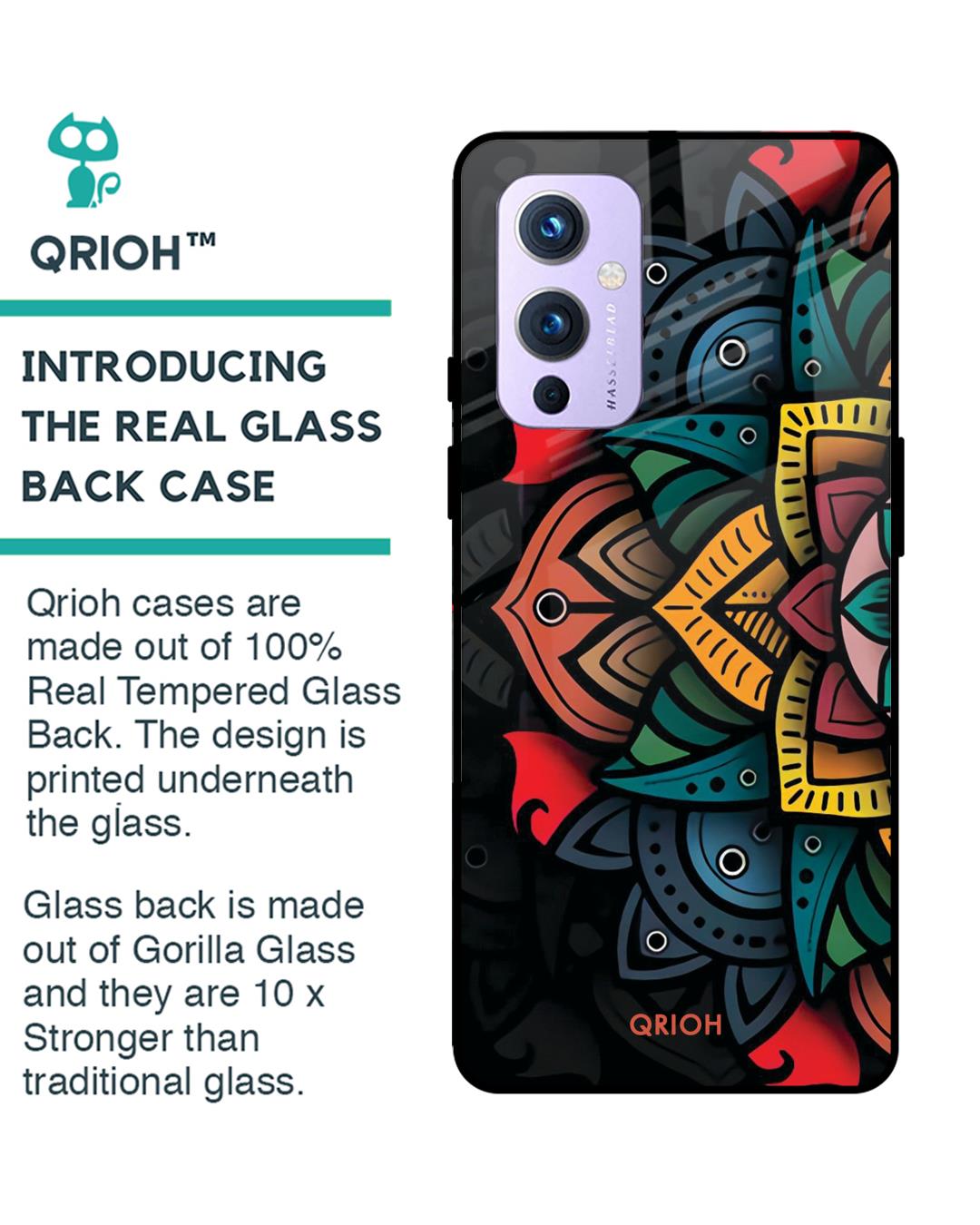 Shop Retro Gorgeous Flower Printed Premium Glass Cover For OnePlus 9 (Impact Resistant, Matte Finish)-Back