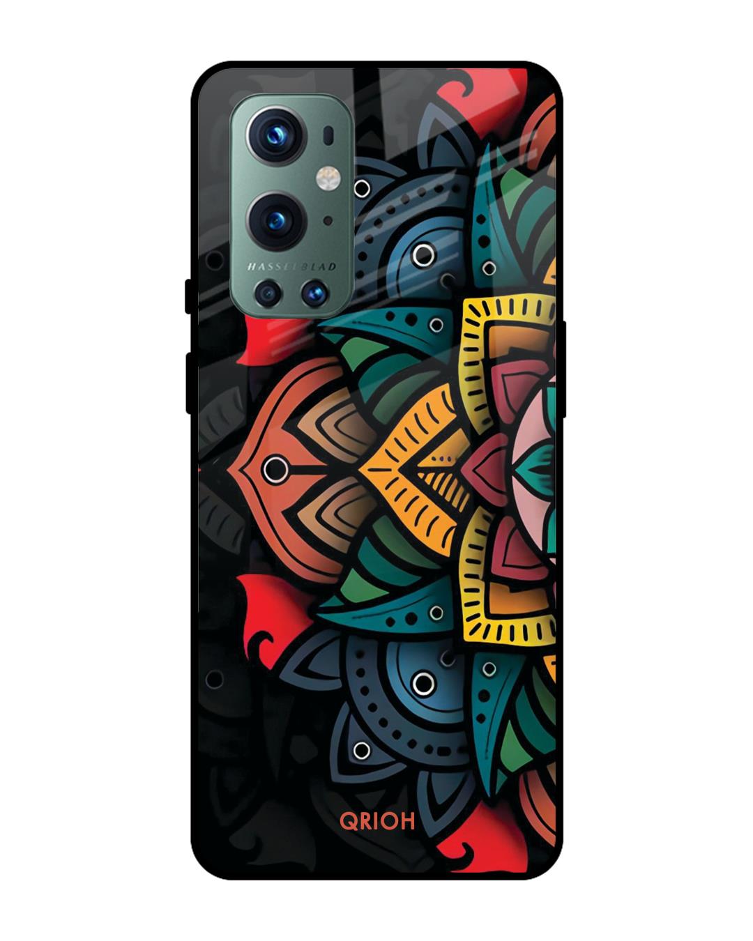 Buy Retro Flower Printed Premium Glass Cover For OnePlus 9 Pro