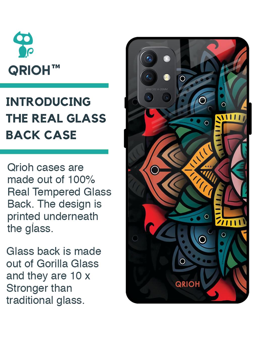 Shop Retro Gorgeous Flower Printed Premium Glass Cover For OnePlus 9R (Impact Resistant, Matte Finish)-Back