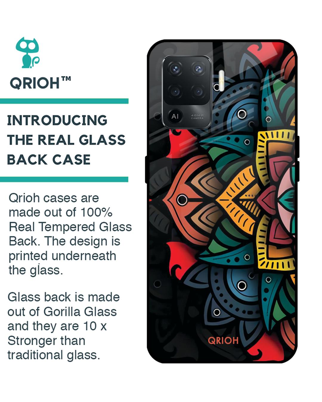 Shop Retro Gorgeous Flower Printed Premium Glass Cover For Oppo F19 Pro (Impact Resistant, Matte Finish)-Back