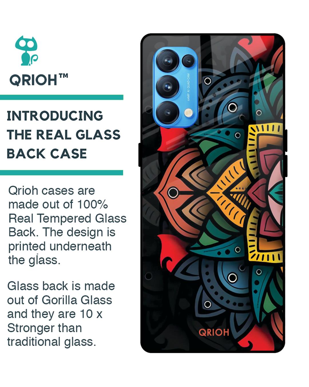Shop Retro Gorgeous Flower Printed Premium Glass Cover For Oppo Reno 5 Pro(Impact Resistant,Matte Finish)-Back
