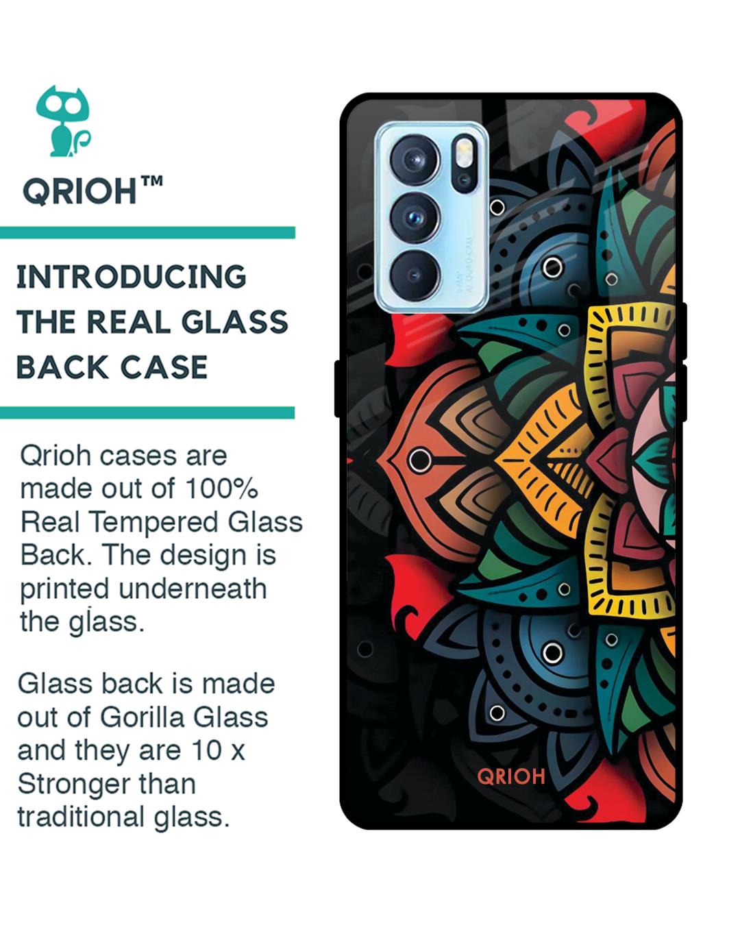 Shop Retro Gorgeous Flower Printed Premium Glass Cover For Oppo Reno6 5G (Impact Resistant, Matte Finish)-Back