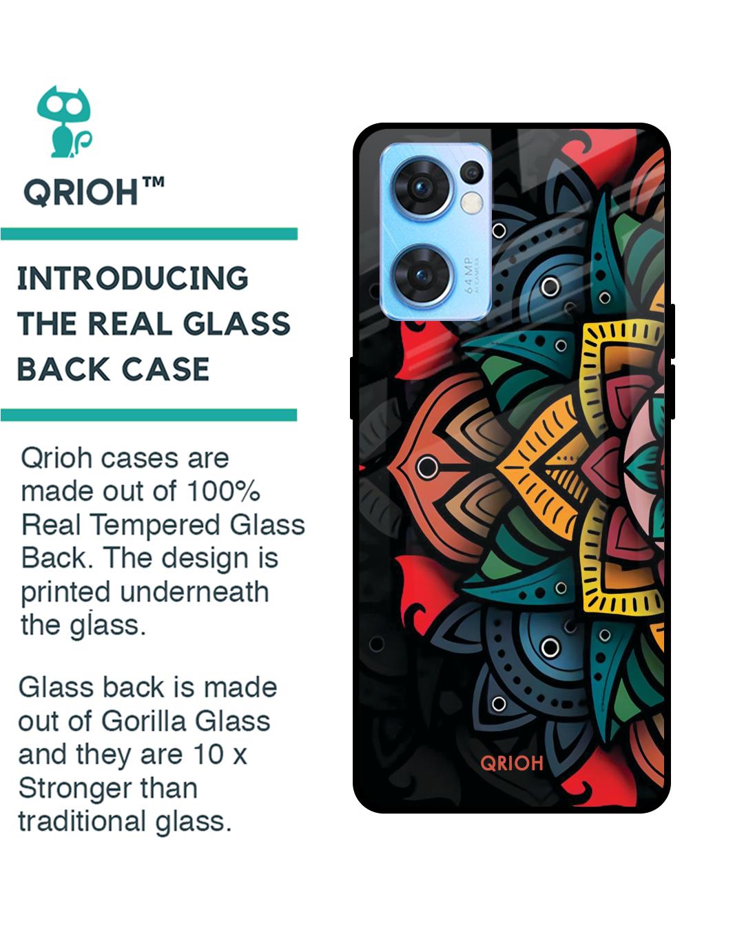 Shop Retro Gorgeous Flower Printed Premium Glass Cover For Oppo Reno7 5G (Impact Resistant, Matte Finish)-Back