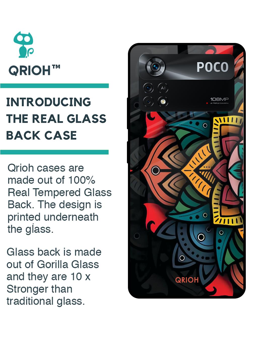 Shop Retro Gorgeous Flower Printed Premium Glass Cover for Poco X4 Pro 5G (Shock Proof Scratch Resistant)-Back