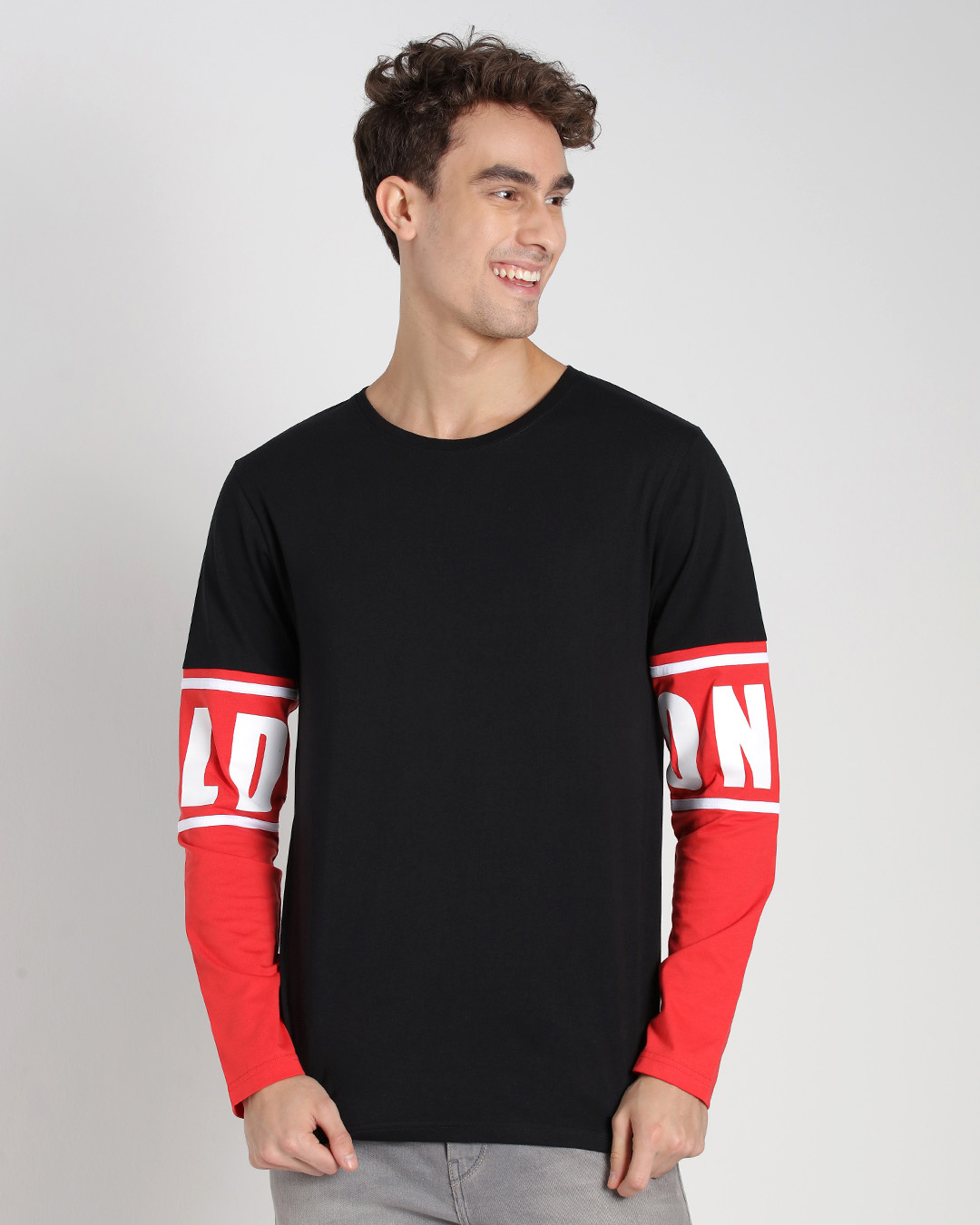 Shop Retro Red Full Sleeve Color Block T-Shirt-Back