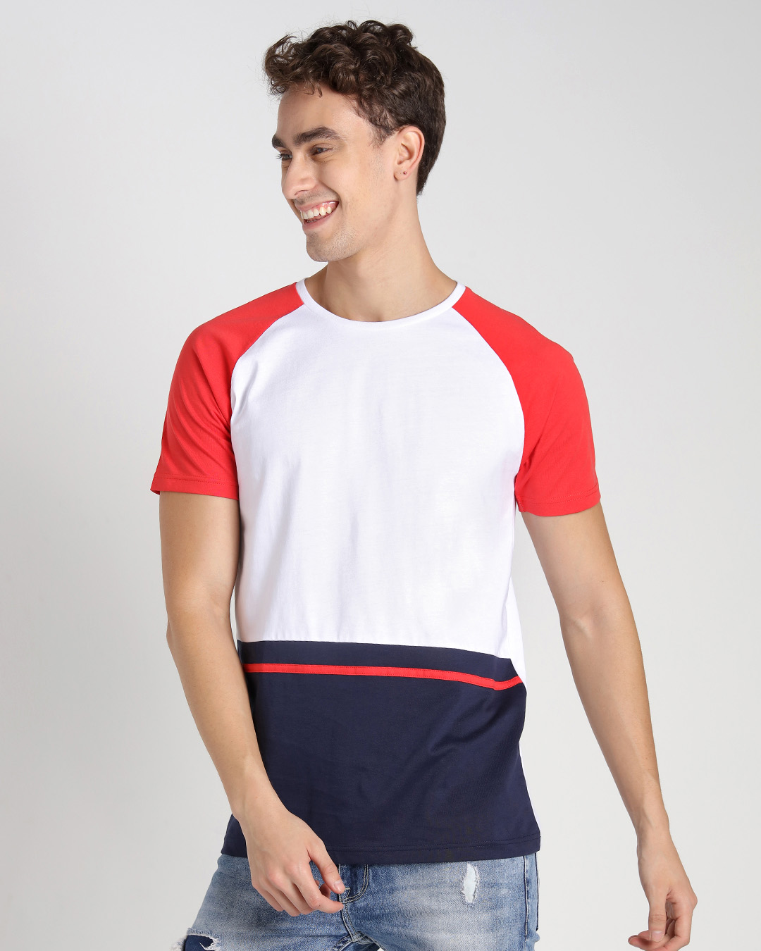 Shop Retro Red Raglan Color Block T-Shirt-Back